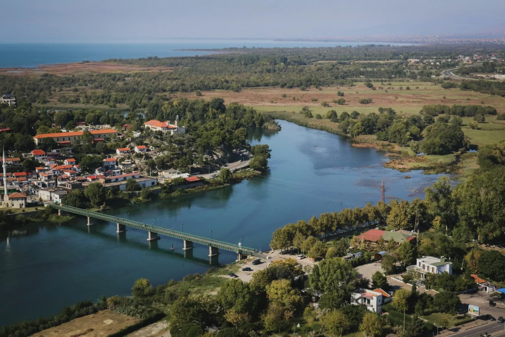 View of Buna River and Shkoder landscape from Rozafa Castle during private day tour from Tirana